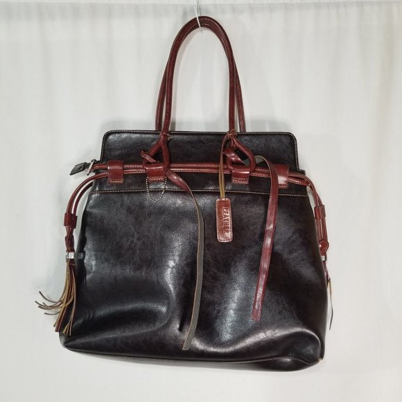 La Pailipe vintage brown large leather trim purse - Picture 2 of 11